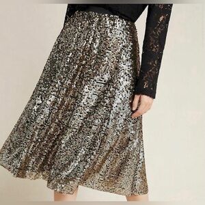 Anthropologie Maeve Orleans Gold Sequin Skirt Size XS